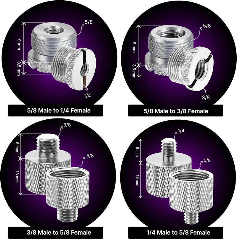 i-XTECH Mic Stand Adapter Set 8 pieces Metal Microphone Stand Screw Thread Adapter 5/8 Female to 3/8 Male 3/8 Female to 5/8 Male 5/8 Female to 1/4 Male 1/4 Female to 5/8 Male Tripod Adapter ADP03 Slvr - Image 4